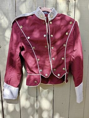Vintage-Style Women's Military Jacket in Burgundy with Cream Trim- Halloween